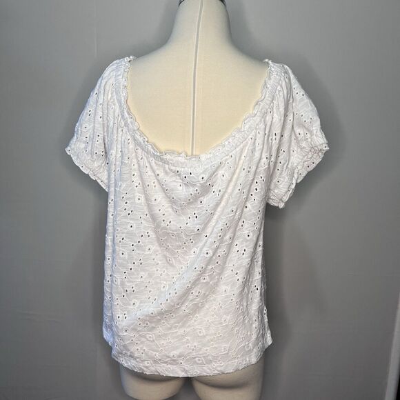 Buffalo David Bitton NWT Gracie Eyelet Top Blouse Short Sleeve White Size XL - Picture 4 of 8